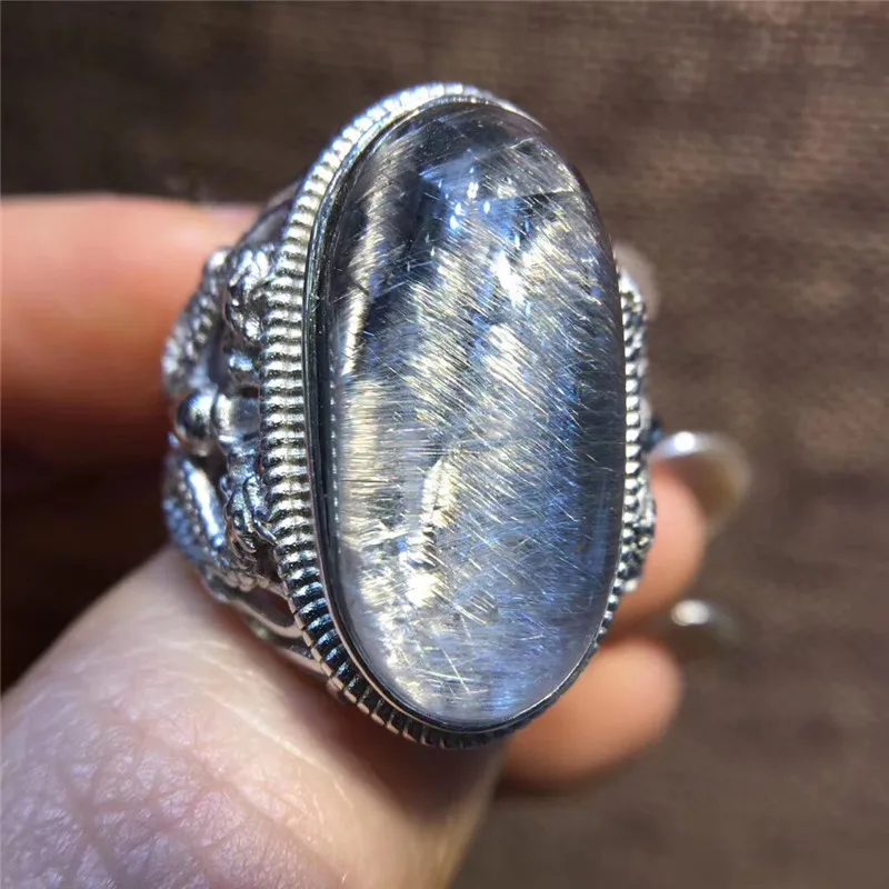 Natural Brookite Platinum Silver Rutilated Quartz Ring  (2)