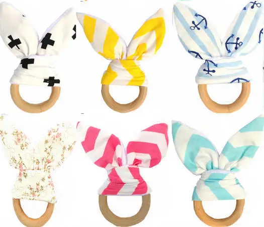 

Baby Natural molars Teether Rabbit Ears Teeth training toy Handmade Training Sensory Newborn Teethers Wood Circle