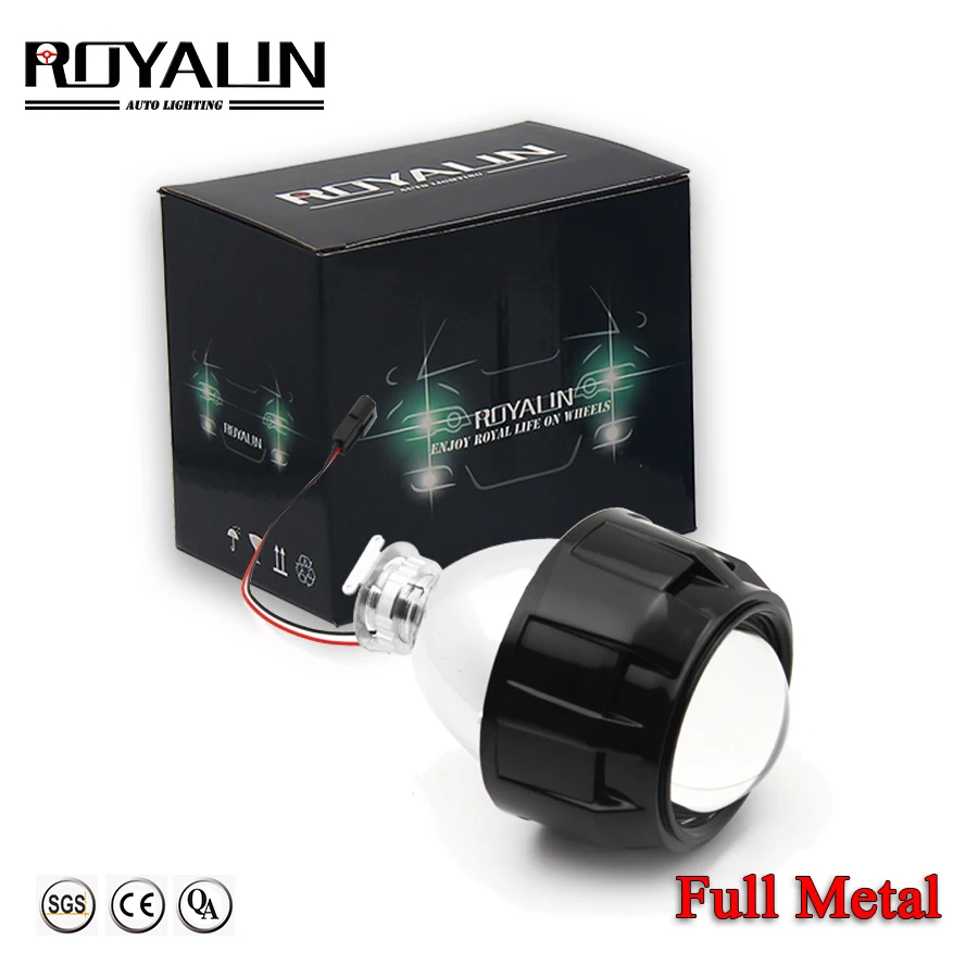 

ROYALIN Motorcycle Head Light Bi Xenon Projector Lens HID H1 Hi/Low Beam W/ Mini Gatling Gun Shrouds For Yamaha Lamps H4 H7 DIY