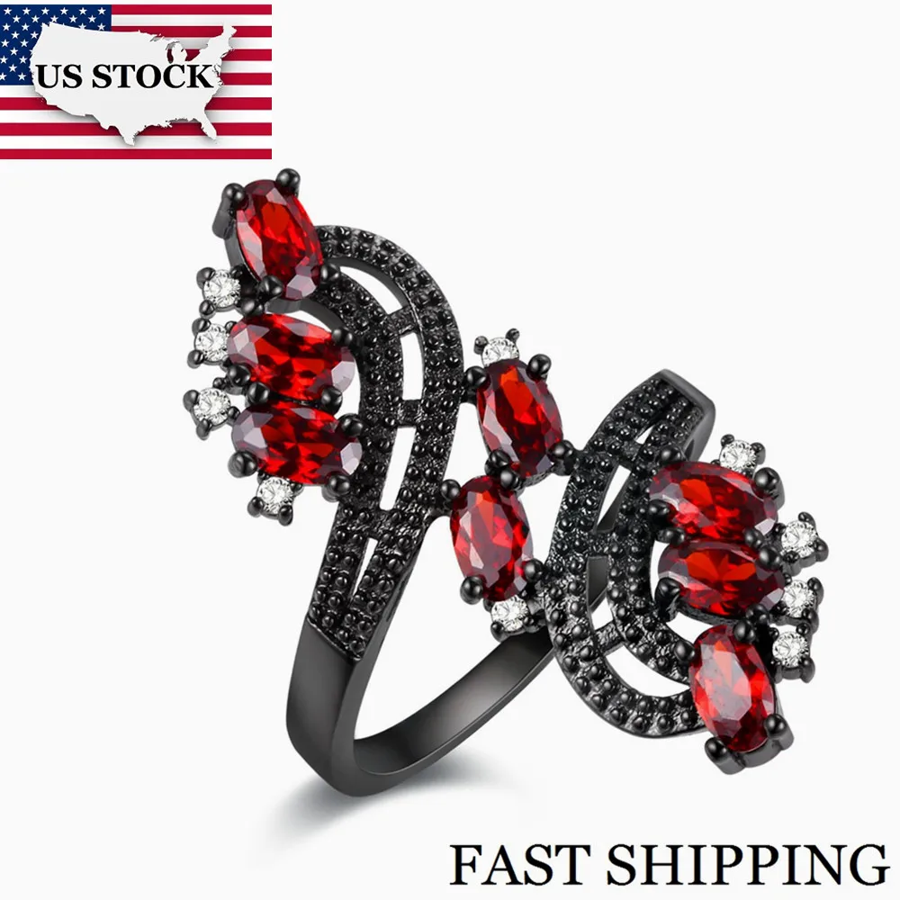 

US STOCK Uloveido 10% Off Wedding Rings for Women Red Stone Punk Ring Female Bijoux Rhinestones Statement Rings J656