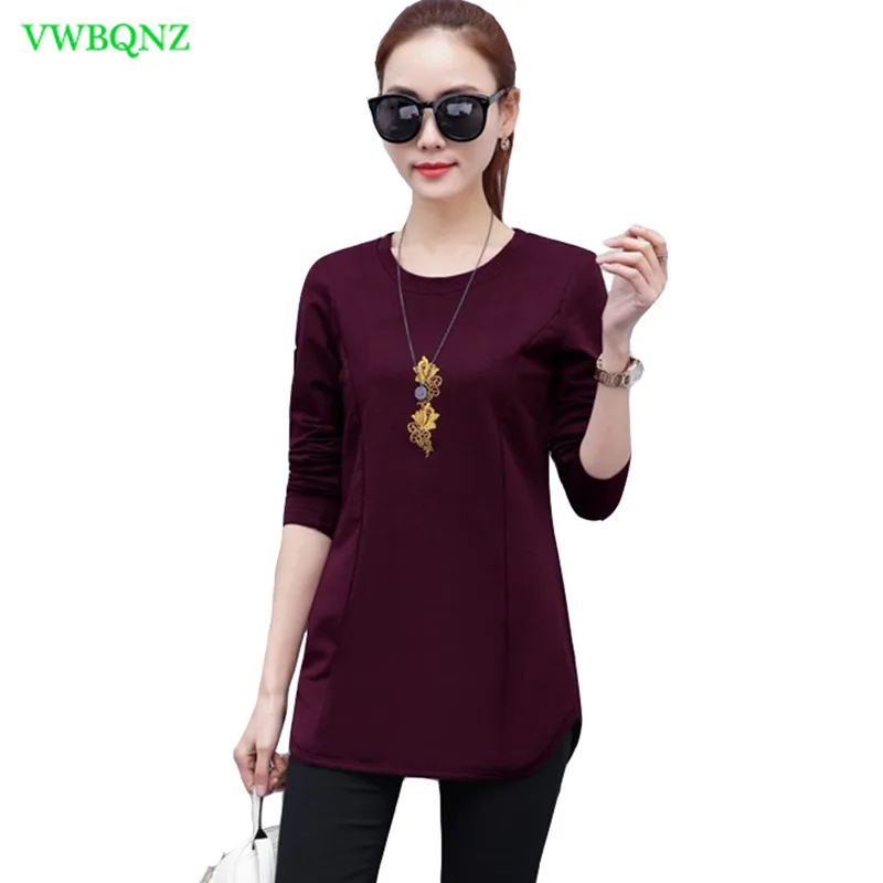 

Spring Autumn Plus size Women T-shirt Loose Thin Wild Bottom shirt Fashion Women Add cotton Long sleeves Tops T-shirts 6XL A04