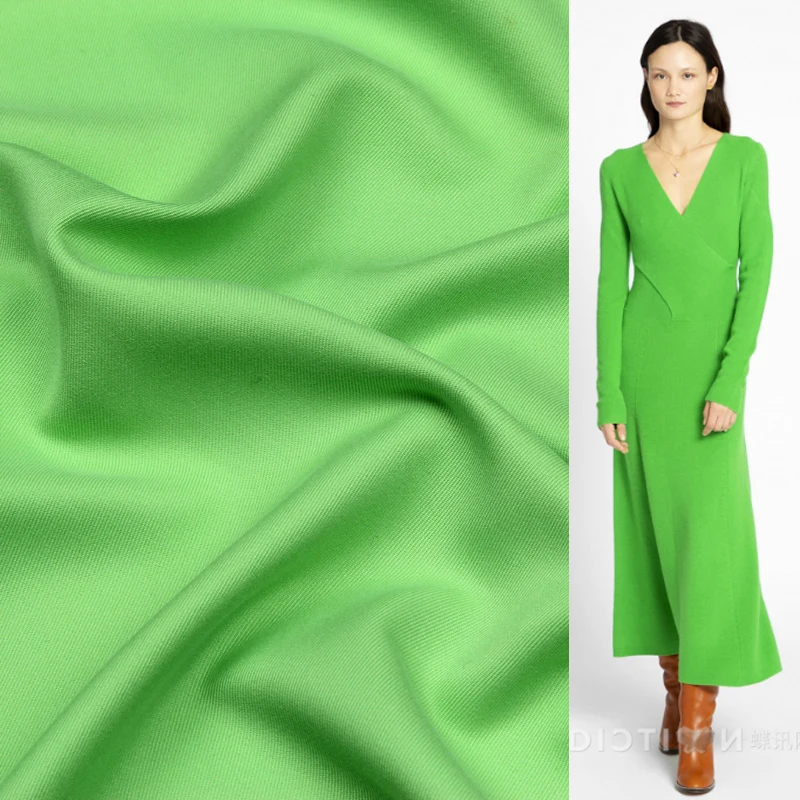

Bright green 100% pure silk spun silk fabric very soft very thick 50momme 55" width by yard,SRS056