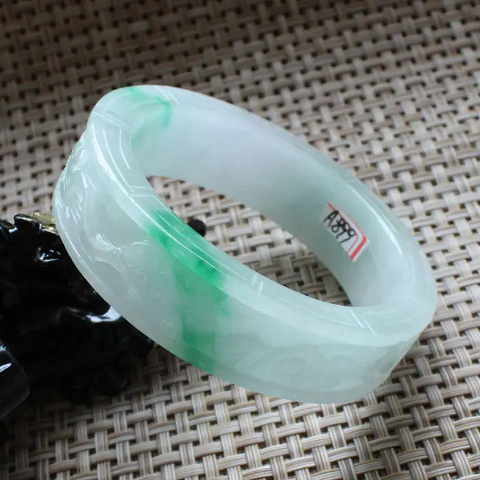 

59mm Chinese Hand-carved Emerald Green Jadeite Jade Gems Bracelet Bangle 59mm