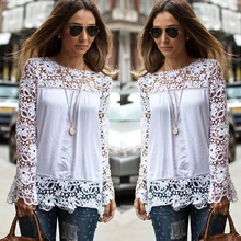 S-7XL Large Size Fashion Women Lace Long Sleeve Chiffon Blouses Shirt Crochet Blusa Tops Blusas Femininas Camisa Plus Size