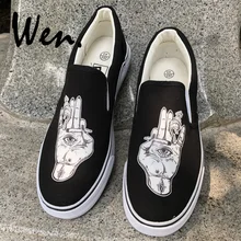 Вэнь глаза на ладони сигарета дым дизайн черный холст оригинальная обувь для мужчин женщин слипоны плоские белые кроссовки тонкие туфли