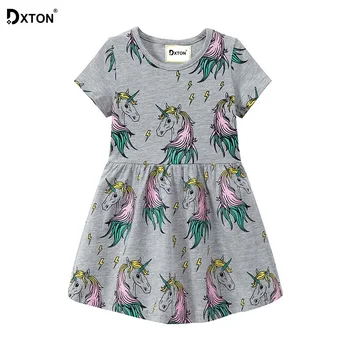 

Dxton 2019 Casual Kids Dress for Girls Cartoon Unicorn Princess Dresses Cotton Girls Clothing Summer Dress for Girls 2-7 Years