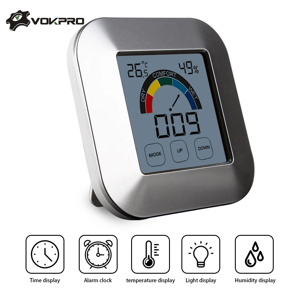 

Digital LCD Thermometer Hygrometer With Touchscreen Clock Backlight Timer Electronic Temperature Gauge Meter Humidity Monitor