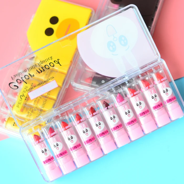

10 Colors/Set Fashion Little Lipstick Set Waterproof Moisturizer Long Lasting Lip Gloss Kit Lovely Portable Maquiagem