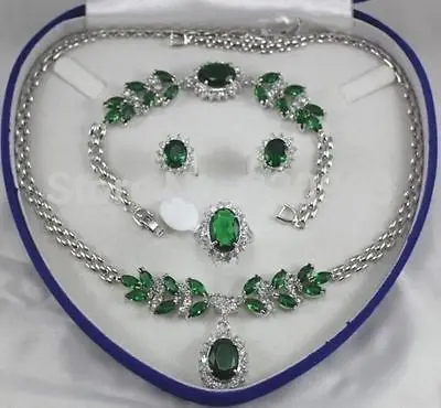 

Wholesale***jewelry green zircon White gold Necklace Bracelet Earring Ring