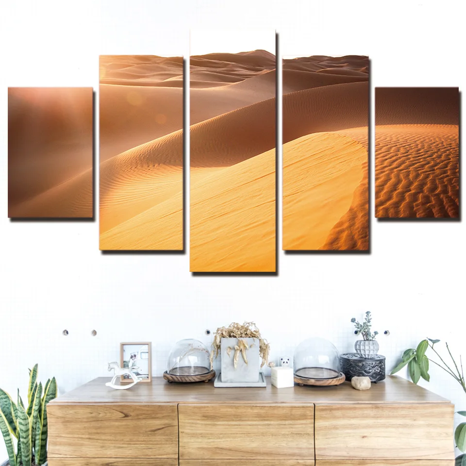 

Wall Art Modular Framework HD Printed Painting 5 Panel Sunshine Desert Modern Canvas Living Room Pictures Home Decor Poster