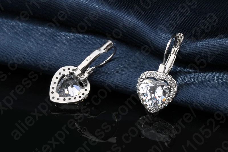Романтическая форма сердца, прозрачный кубический циркон, 925 пробы, серебро, ювелирная серьга-кольцо для женщин, свадьба, помолвка