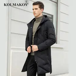 KOLMAKOV Мужская одежда новое поступление зимние Для мужчин s 90% белые пуховики пальто Для мужчин толстые длинные парки Homme Одежда высшего