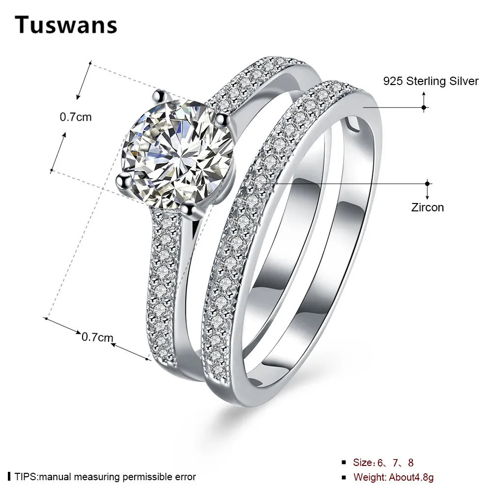 Комплект женских колец из серебра 925 пробы с двойным цирконием|925 sterling silver ring|rings for