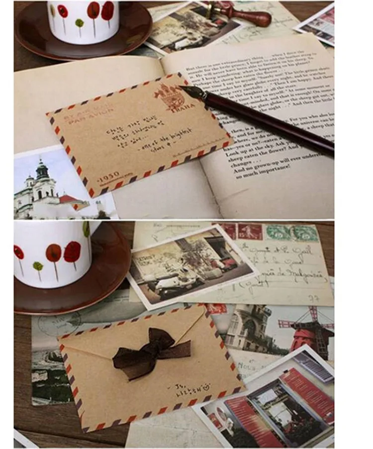 10 шт. Мини Миниатюрный Подарочный конверт ностальгические Почтовые открытки письмо стационарный хранения коричневый kraft Бумага Винтаж
