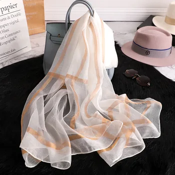 

Real silk wool scarf for women 2020 new solid Gold wire and silver wire pashmina thin spring summer shawls and wraps hijab femme