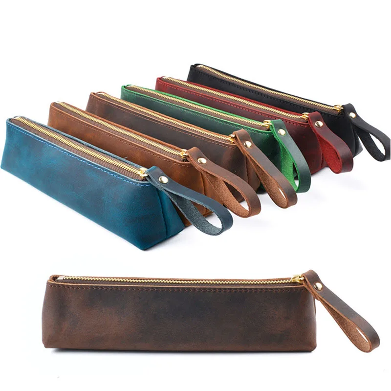 

Genuine Leather School Pencil Case For Girls & Boys Bag Handmade Pencilcase Big Pen Box Mini Penal Stationery Storage Bag Pouch