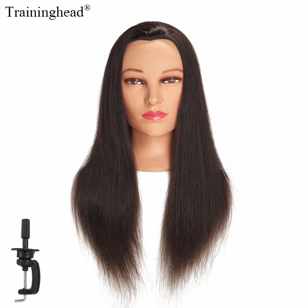 

Traininghead 24"-26"Mannequin Head 100% Human Hair Hairdresser Training Head Manikin Cosmetology Doll Head(Clamp Stand Included)