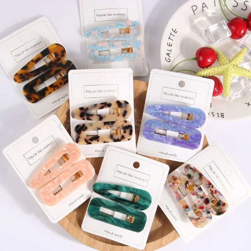 

2PCS Acrylic Resin Hair Barrettes Alligator Hair Clips Hair Clips Marble Pattern Hairpins Geometric Alligator Clips Women Girls
