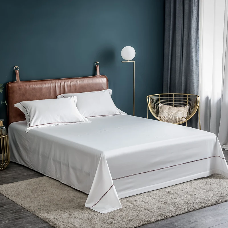 

Egyptian Cotton Solid Color White Flat Sheet Embroidery Bed Sheet Top sheet Pillow sham Ultra Soft Silky Breathable No Wrinklen