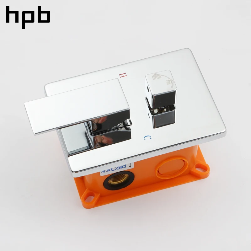 

HPB Square SUS304 Chrome 2 Way Shower Faucet Mixing Valve Concealed Easy Mount Box 2 Handle Concealed Valve Hot And Cold J8010