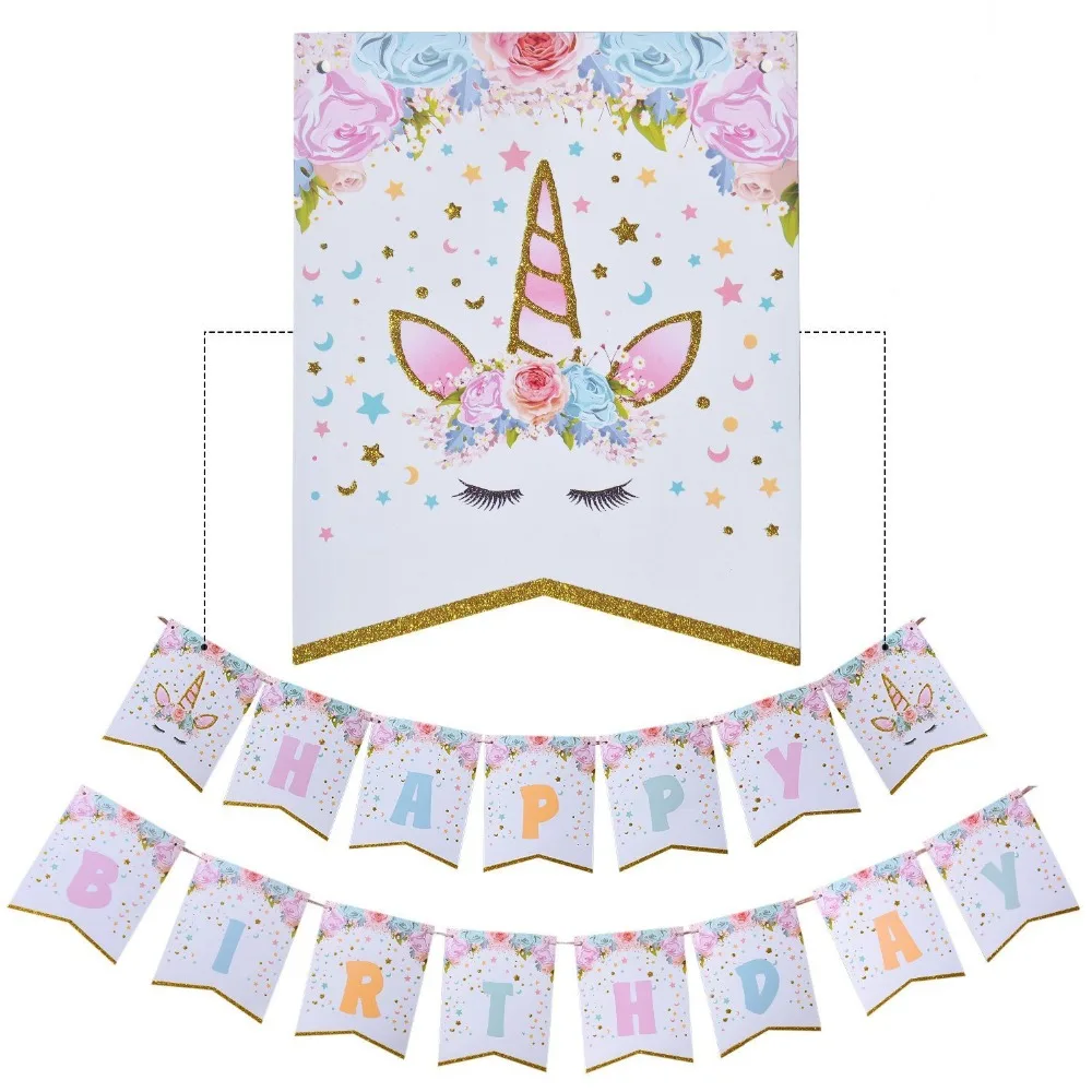 

1pc/set Unicorn PartyPennant Bunting Birthday Party Flag Banners KidsCartoon Birthday Party Supplies Decoration Unicorn flag