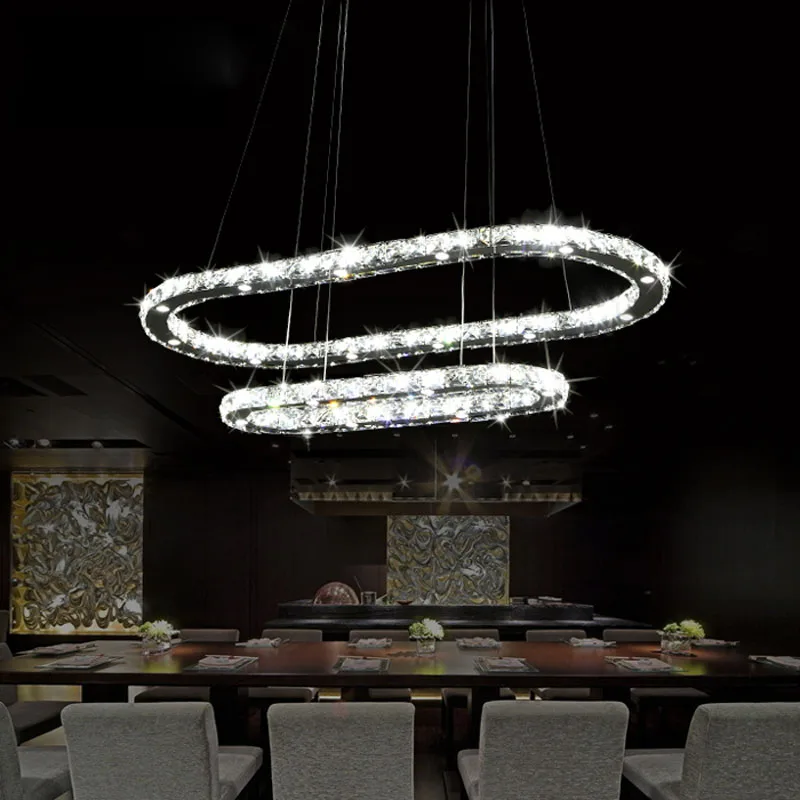 

ZX LED Crystal Chandelier Fashion Modern Dining Room Pendant Lamp Exquisite Double Rings Living Room Contracted Oval Indoor Lamp