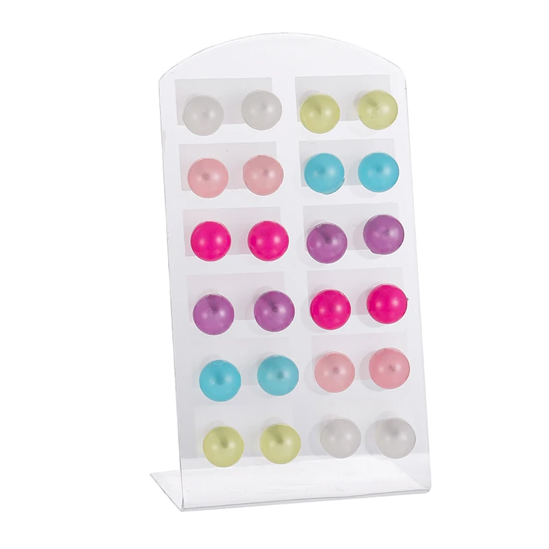 

YANG&RH 12 PAIRS Cute Candy Colors Stud Earrings Set Mixed Elegant Simple Design Ball Shaped Ear Stud Femme Bijoux Random Match