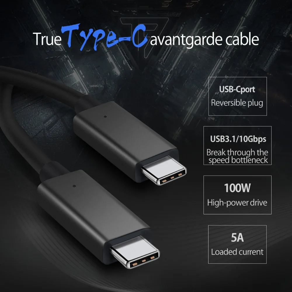 ORICO USB3.1 GEN2 10 Gbps con E-mark Cable de datos de 100 W de potencia de tipo C a tipo a que- cable de carga de transmisión de datos 50 CM de longitud