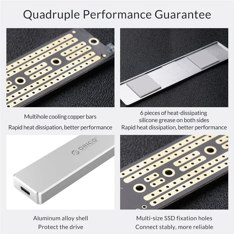 USB 3.1 to M.2 NVME SSD Enclosure Portable Aluminum Type C Gen2 10Gbps Case 40JUN2714