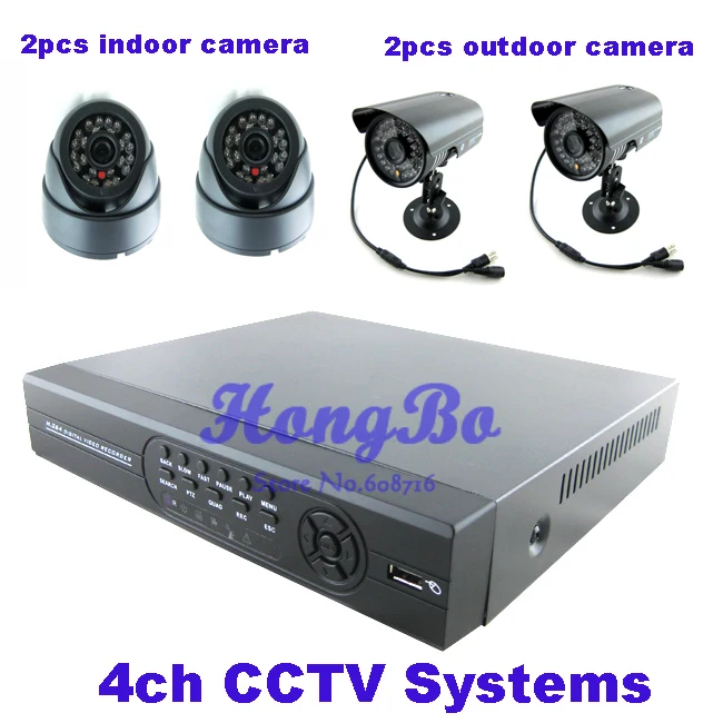 CCTV 4Ch H.264 Full D1 Standalone DVR and 4pcs Cameras 4ch CCTV Systems Security Camera Video System DVR Kit