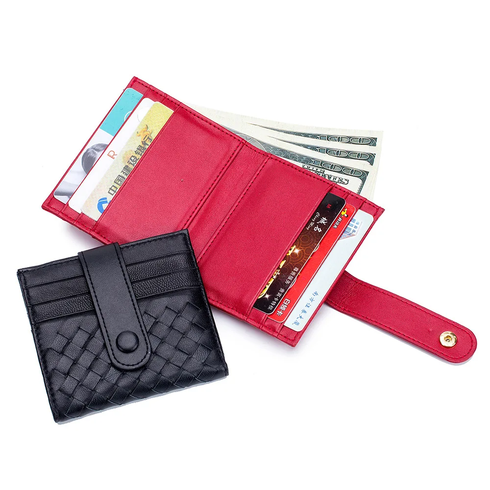 

5pcs/lot Sheepskin Leather Women Mini Purse Weave Designer Slim Wallet Men's Thin ID Bus Credit Business Card Holder Pockets