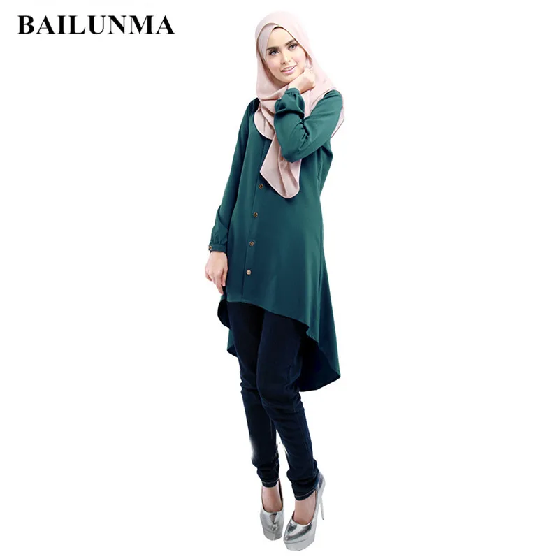 

Open Button long shirts muslim women arabic blouses Chiffon Tops islamic blouse muslim clothing women muslim shirt B7903