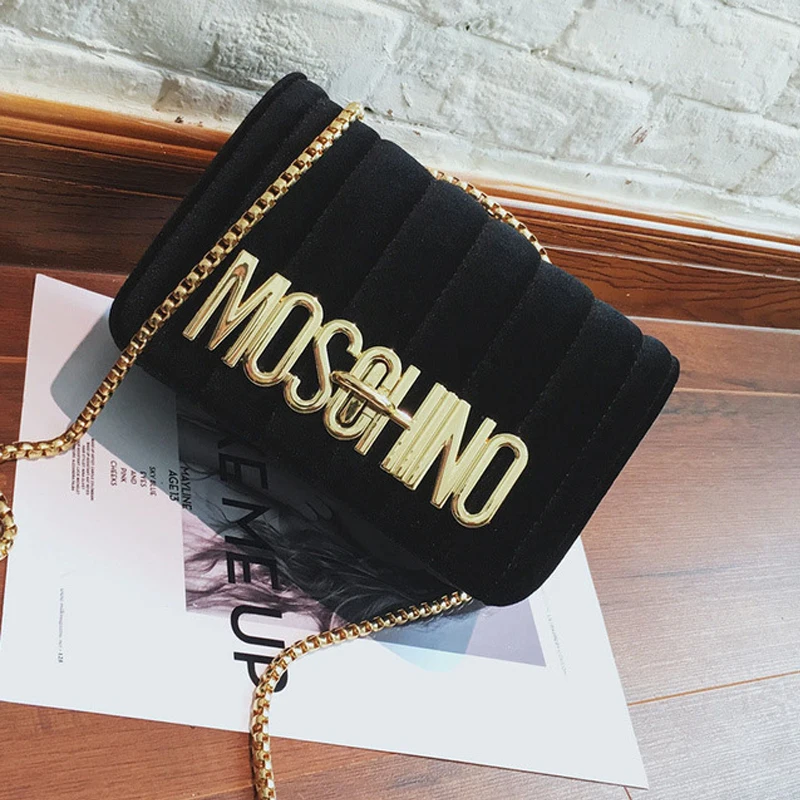 سلسلة طويلة المخملية مربع Crossbody حقيبة صغيرة الأسود الفاخرة العلامة التجارية مصمم سلسلة المخملية حقيبة يد حقيبة صغيرة حقيبة كتف للنساء