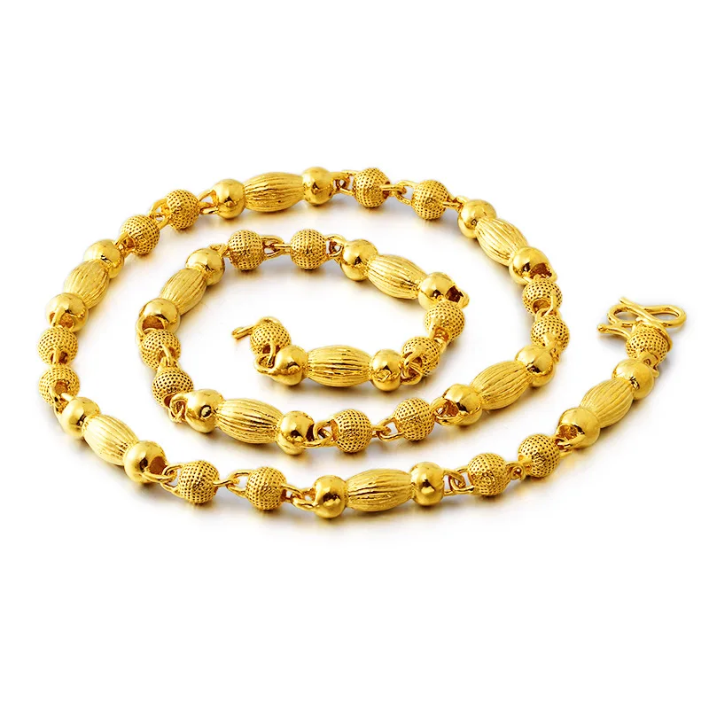 Vietnam Alluvial Gold Imitation Gold Necklace Brass Solid Matt Cylindrical Necklace Jewelry ...