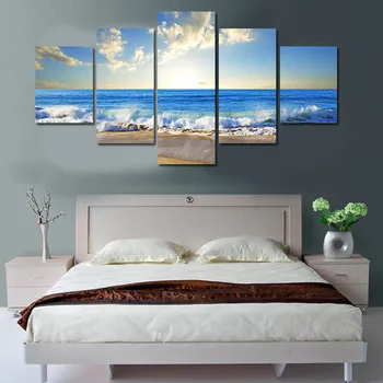 

New Hot 5 Panels Hot Sell The Wide Sea Modern Home Wall Decor Painting Canvas Art Painting Wall Picture Unframed