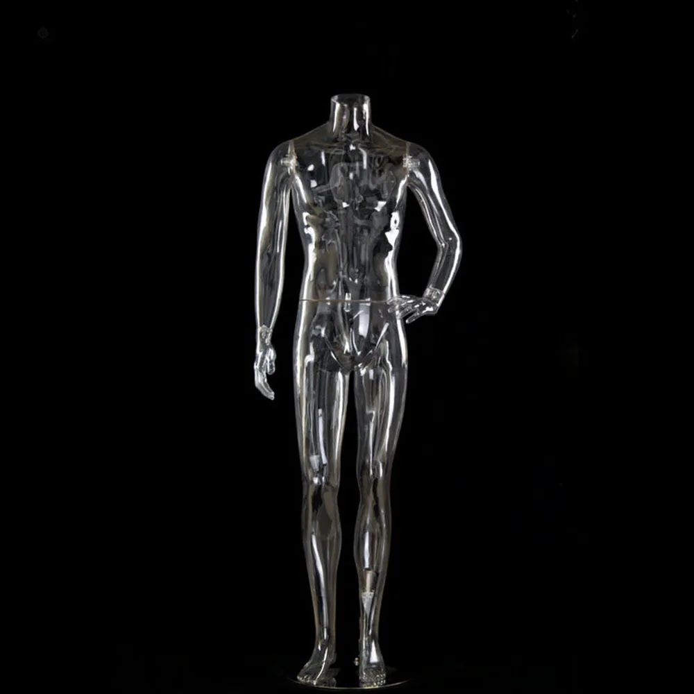 Right Hand Straight Transparent Full Body Male Mannequin without Head