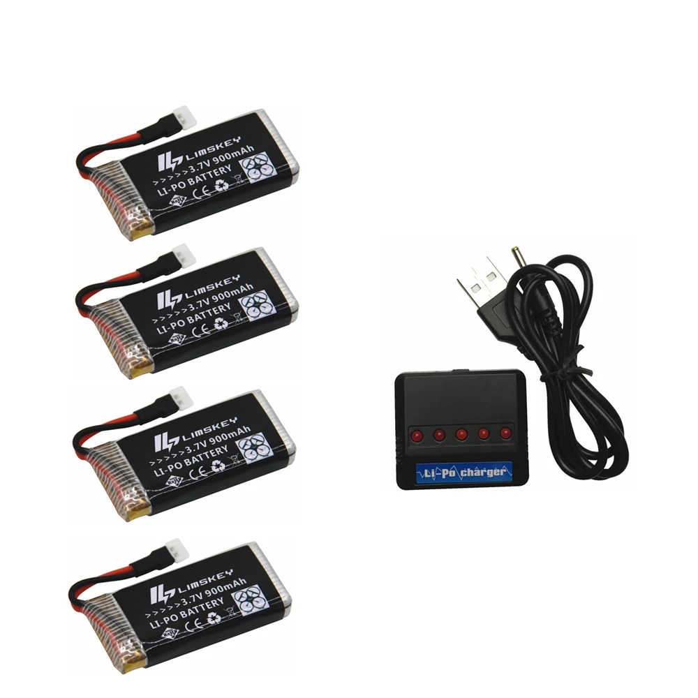 Limskey 900mAh 3,7 V LiPo батарея+ USB зарядное устройство для SYMA X5C X5 X5SW MJX X708 W RC Дрон Квадрокоптер запасные части батареи - Цвет: 4 with c