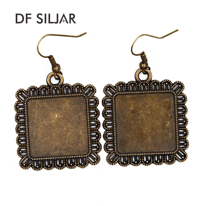 12pc Dangle Earring DIY Findings Square Cabochons 20mm Antique Bronze