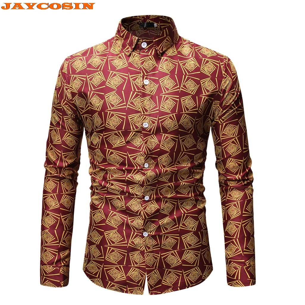 JAYCOSIN Creative Patchwork Printed Men Casual Slim Fit Shirts Dress Shirt Men's Long Sleeve Turn-down Collar Spring | Мужская