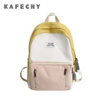 

Fashion Panelled Backpack Women Canvas Back Pack Korean Ladies Casual Zipper Schoolbag for Teenage Girls Travel Bags Bagpack