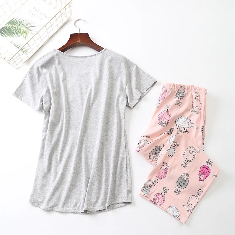 Женский пижамный комплект, летняя Милая одежда для сна с рисунком животных, милый корейский стиль, свободная тонкая женская домашняя одежда, мягкая повседневная одежда
