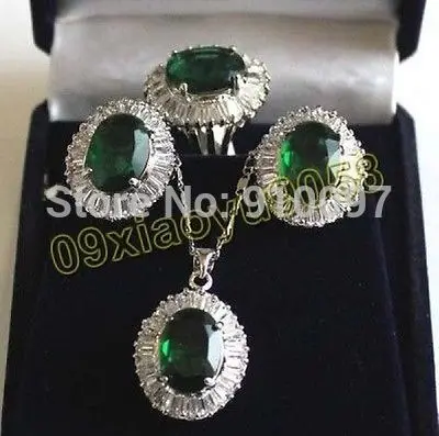 

LHX54013>>Beautiful Green CZ Ring Pendant Earring Set