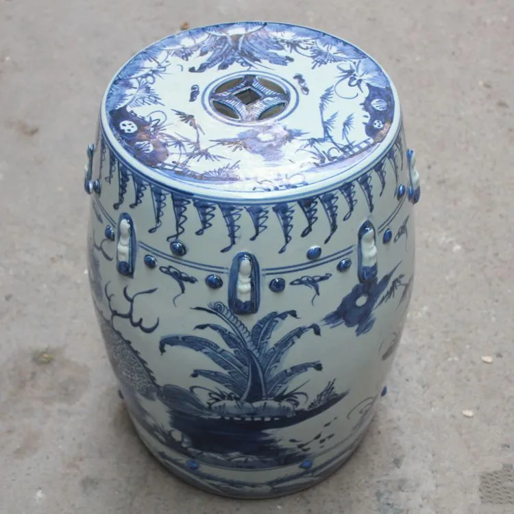 Porcelain chinese garden stools Ceramic toilet stool Jingdezhen bathroom Blue and white dressing outdoor ceramic stool (1)