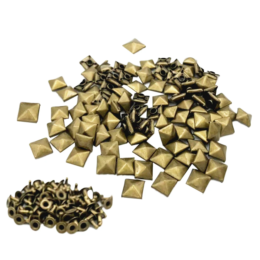 fityle 100Pcs Copper Leather Craft Rivets Square Pyramid Studs for DIY Belt Pet Collar Decor for Belt backpack shoes hat jeans
