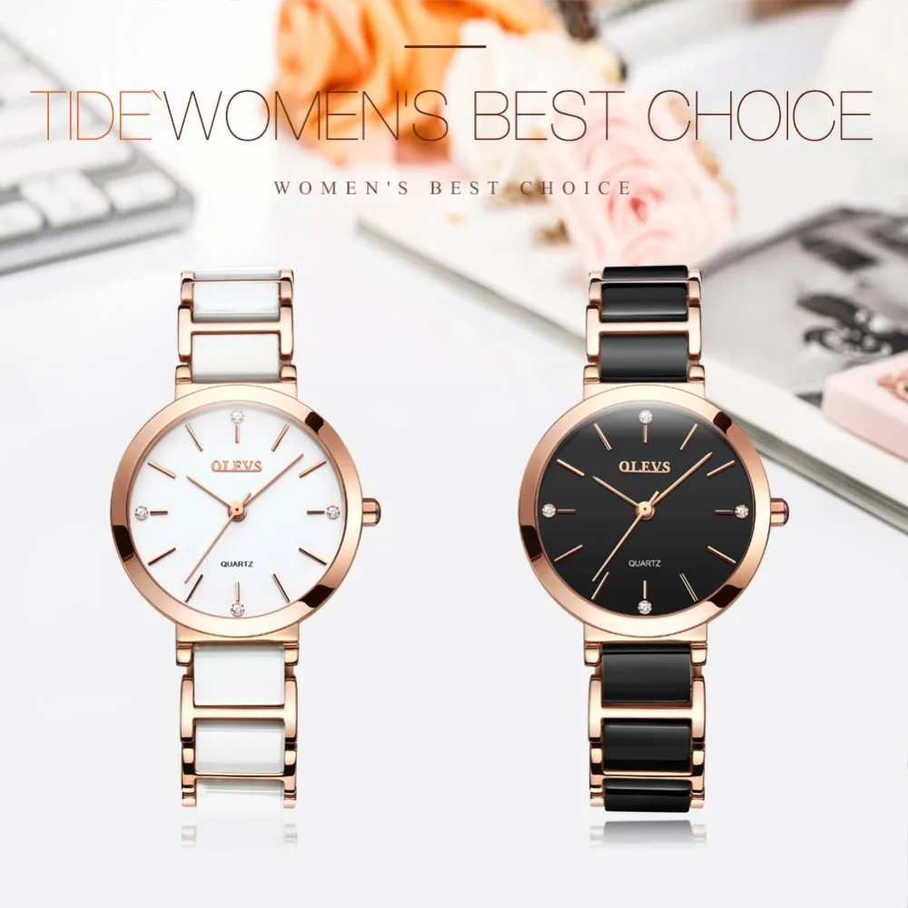 Black Woman Watch Ceramic Diamond Waterproof Quartz Clock Women Elegant Diamond Ladies Wrist Watch Rose Gold OLEVS Montre Femme