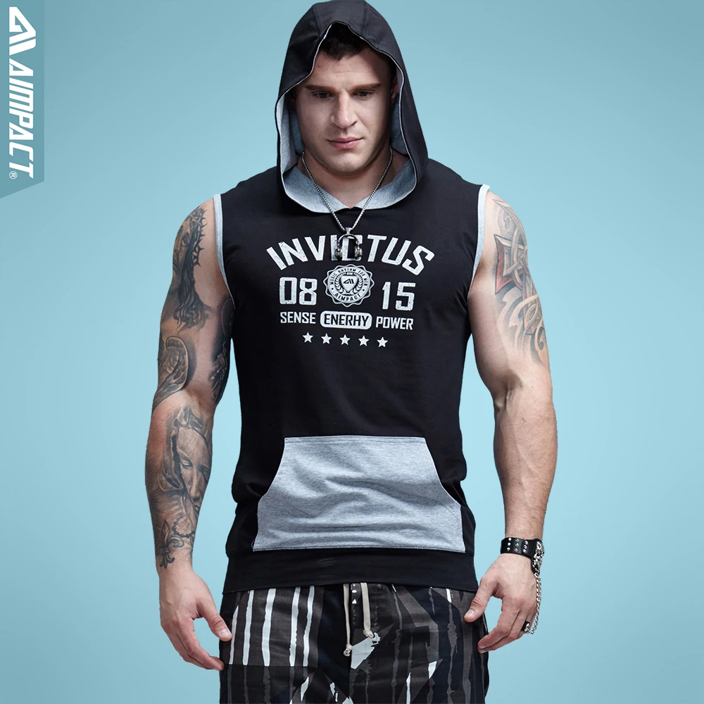 Aimpact Bodybuilding Sleeveless Hoodie Fitted Cotton Mens