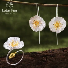 Lotus Fun реальные 925 пробы серебро ручной работы Fine Jewelry цветущие Маки цветок комплект ювелирных изделий для Для женщин