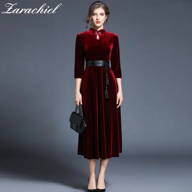 dark red velvet dress