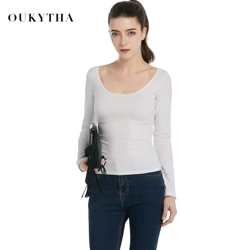Oukytha 2018 модная сексуальная черная футболка с круглым вырезом Женская открытой