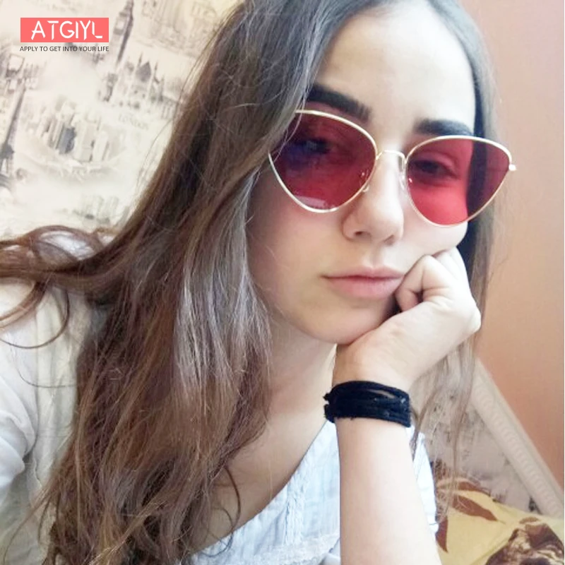 

Women Yellow Red Lens Sun glasses Fashion Light Weight Sunglass for women Vintage Metal Eyewear Retro Cat Eye Sunglasses